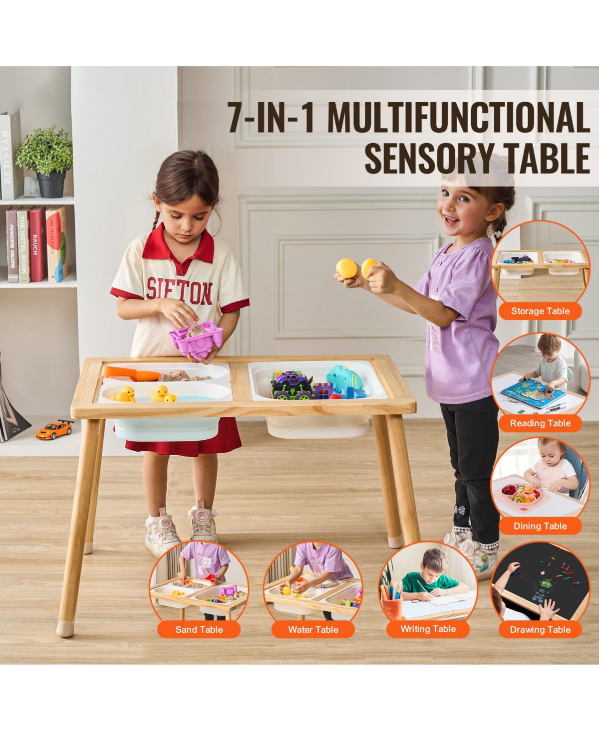 Hongge Wooden Sensory Activity Table, Ages 3-6