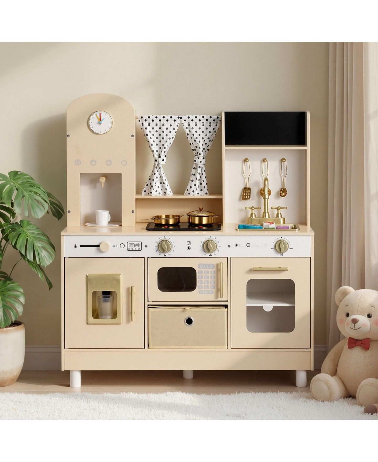 Детские игрушки HONGGE Realistic Lights and Sounds Wooden Play Kitchen, 12-Piece, Ages 3+, цвет: Белый — фото 3
