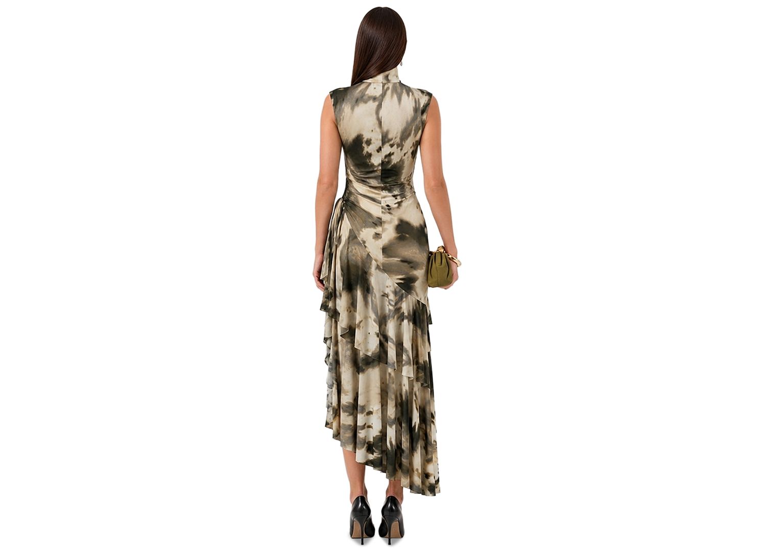 Women's Mock-Neck Asymmetrical-Ruffle Midi Dress