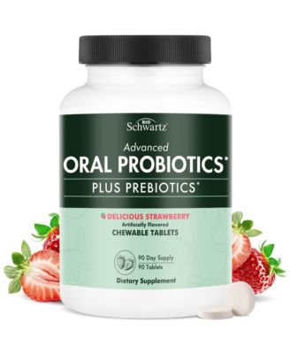 Oral Probiotics Supplement with Prebiotics, Strawberry Flavored Chewable Tablets, 90 Count