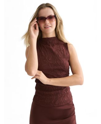 Women's Embossed Pleat Mock Neck Tank