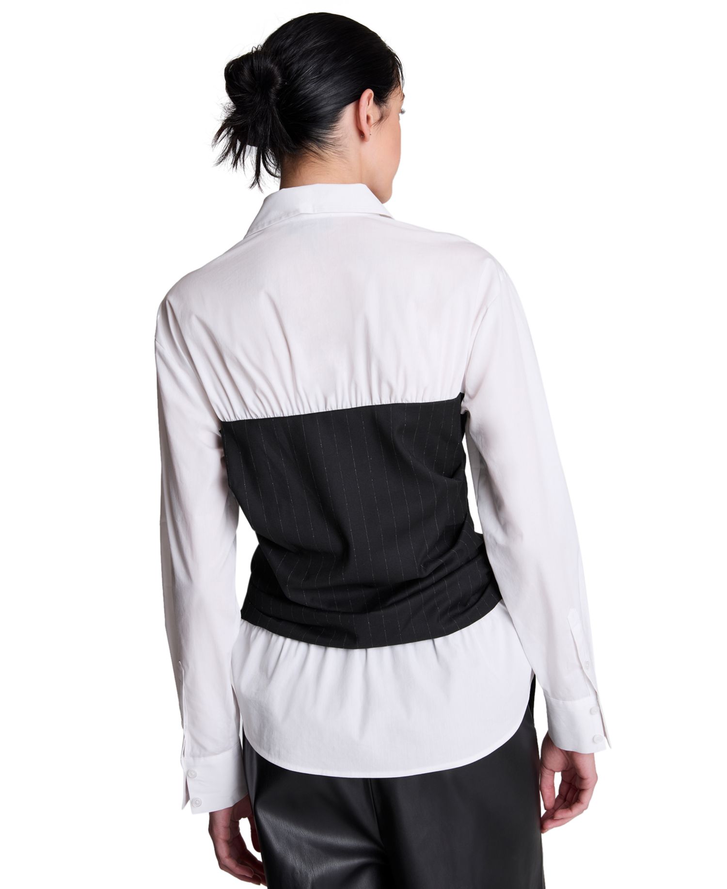 Women's Poplin Long Sleeve Shirt with Pinstripe Bustier