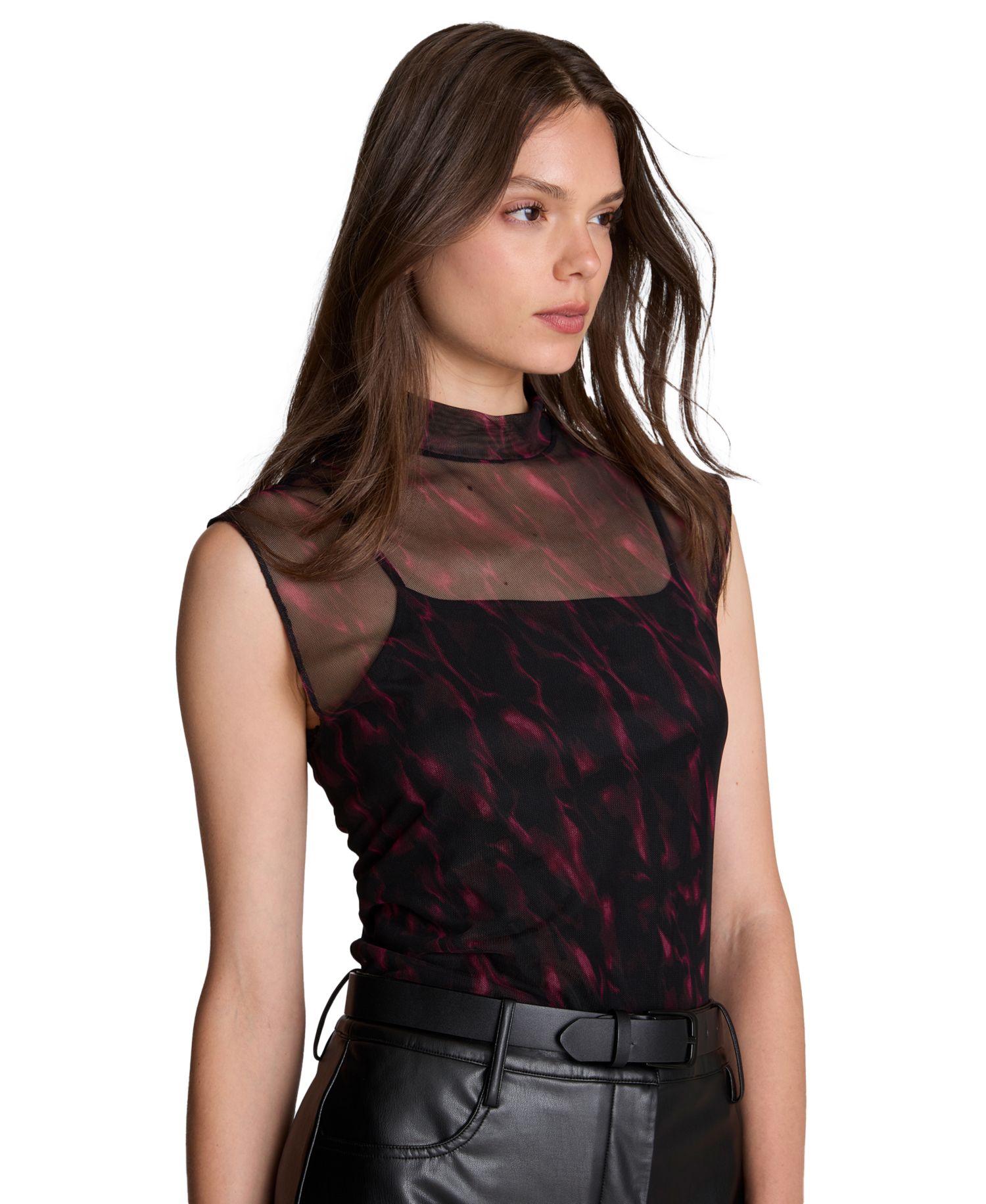 Women's Mock Neck Sleeveless Pullover with Interior Cami