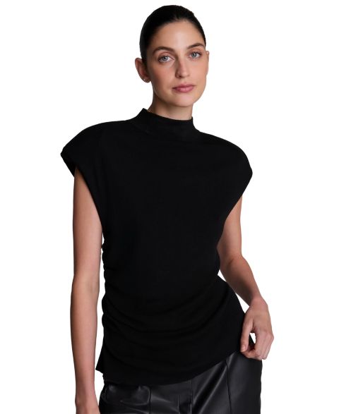 Женский топ Kenneth Cole Extended Shoulder Keyhole Back Mock Neck, цвет: Чёрный