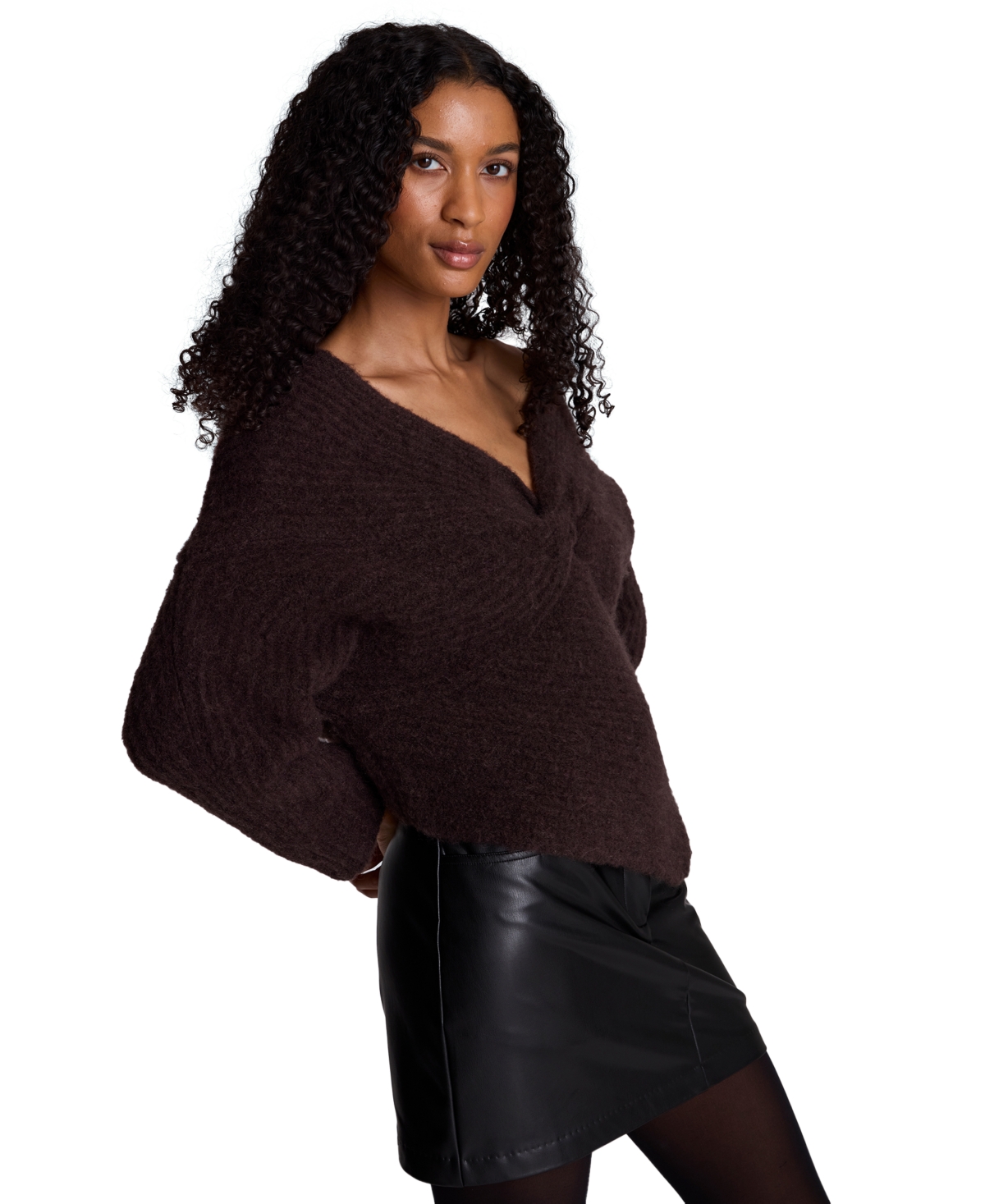 Kenneth Cole Women's Asymmetric Twist Neck Off-the-Shoulder Sweater