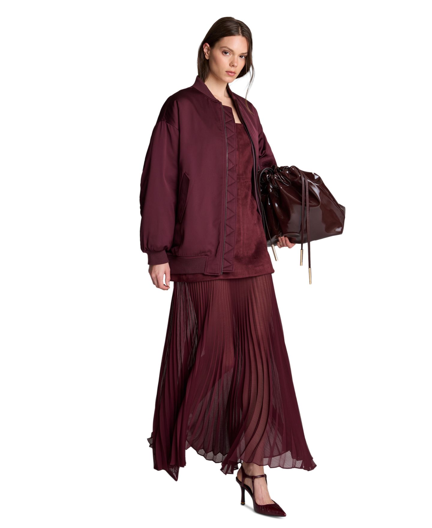 Женское платье Kenneth Cole Combo Pleated Faux Suede Midi, цвет: Коричневый — фото 7