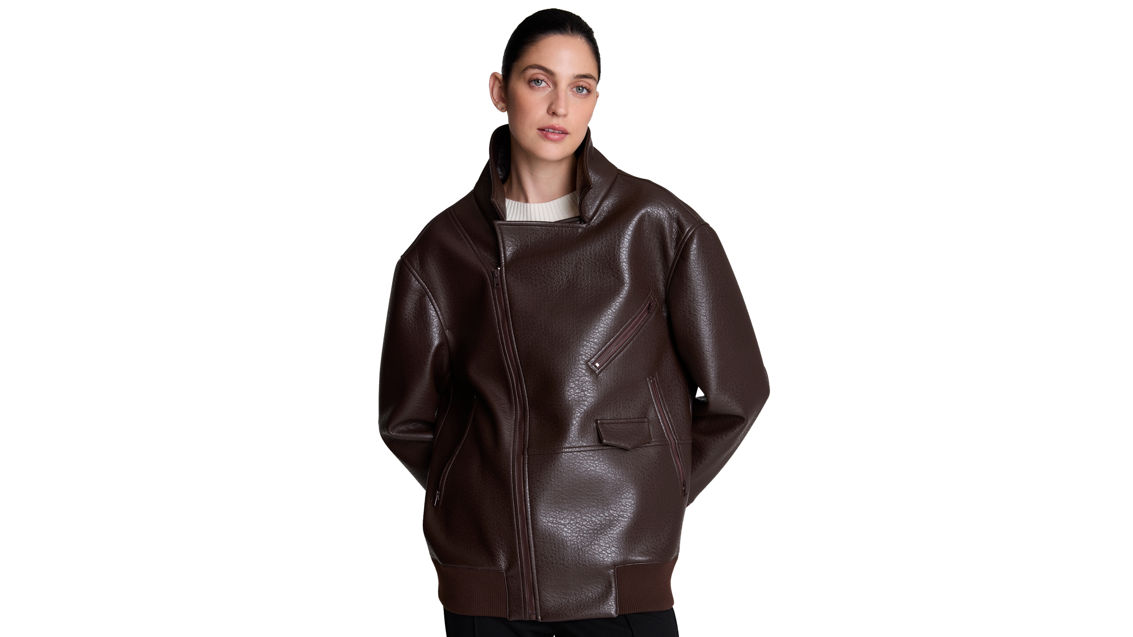 Kenneth Cole Women's Faux Leather Bomber Jacket