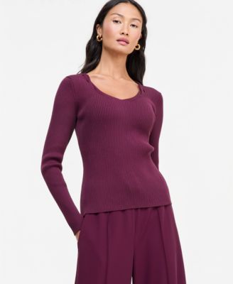 Women's Long-Sleeve V-Neck Cutout-Trim Sweater