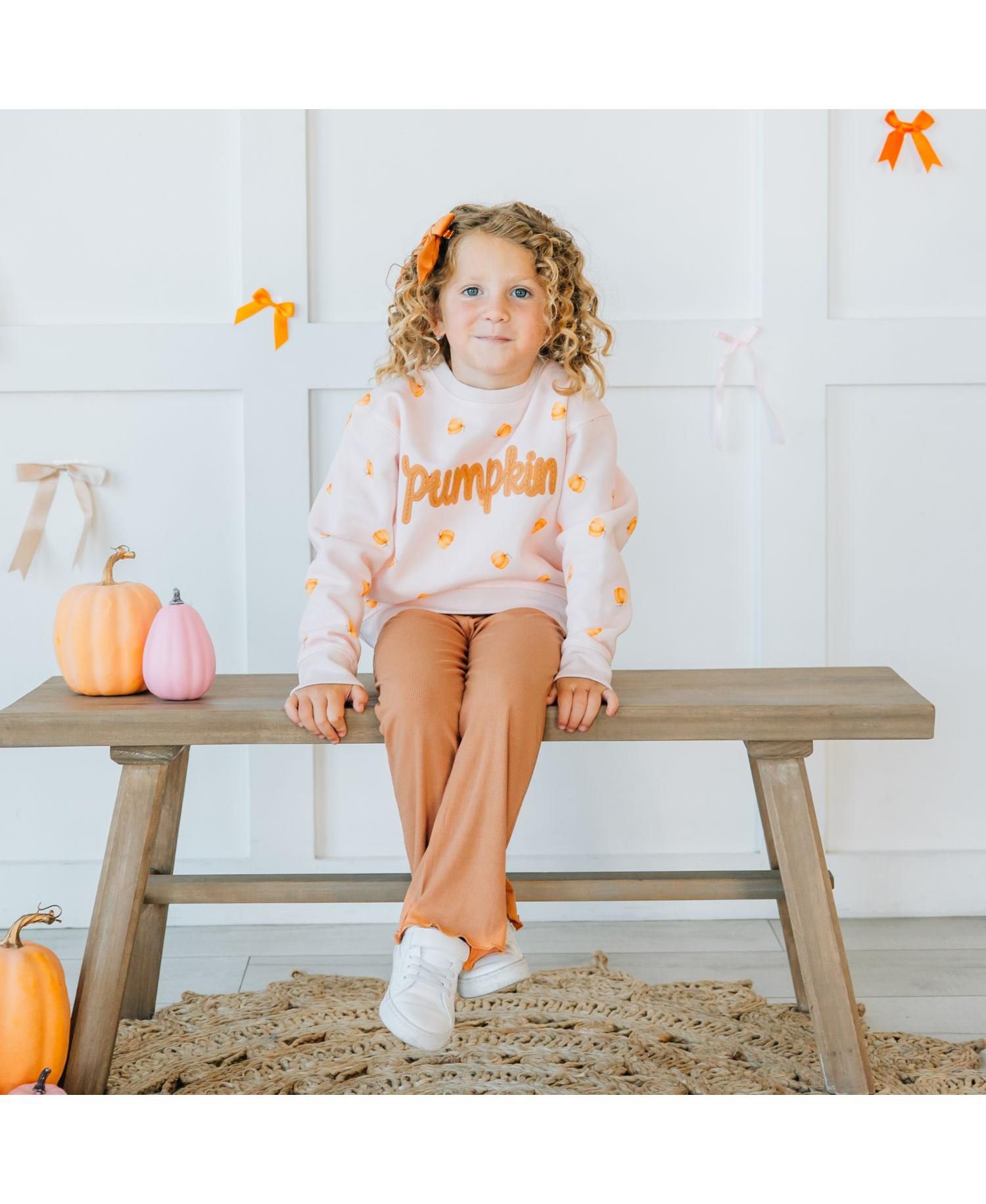 Little Girls (5 - 8) Pumpkin Stitch Patch Sweatshirt