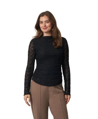 Women's Long-Sleeve Lace Knit Funnel Neck Top