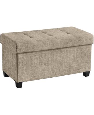 Foldable Tufted Linen Bench Storage Ottoman with Legs – 30-Inch Multi-Purpose Seating & Storage