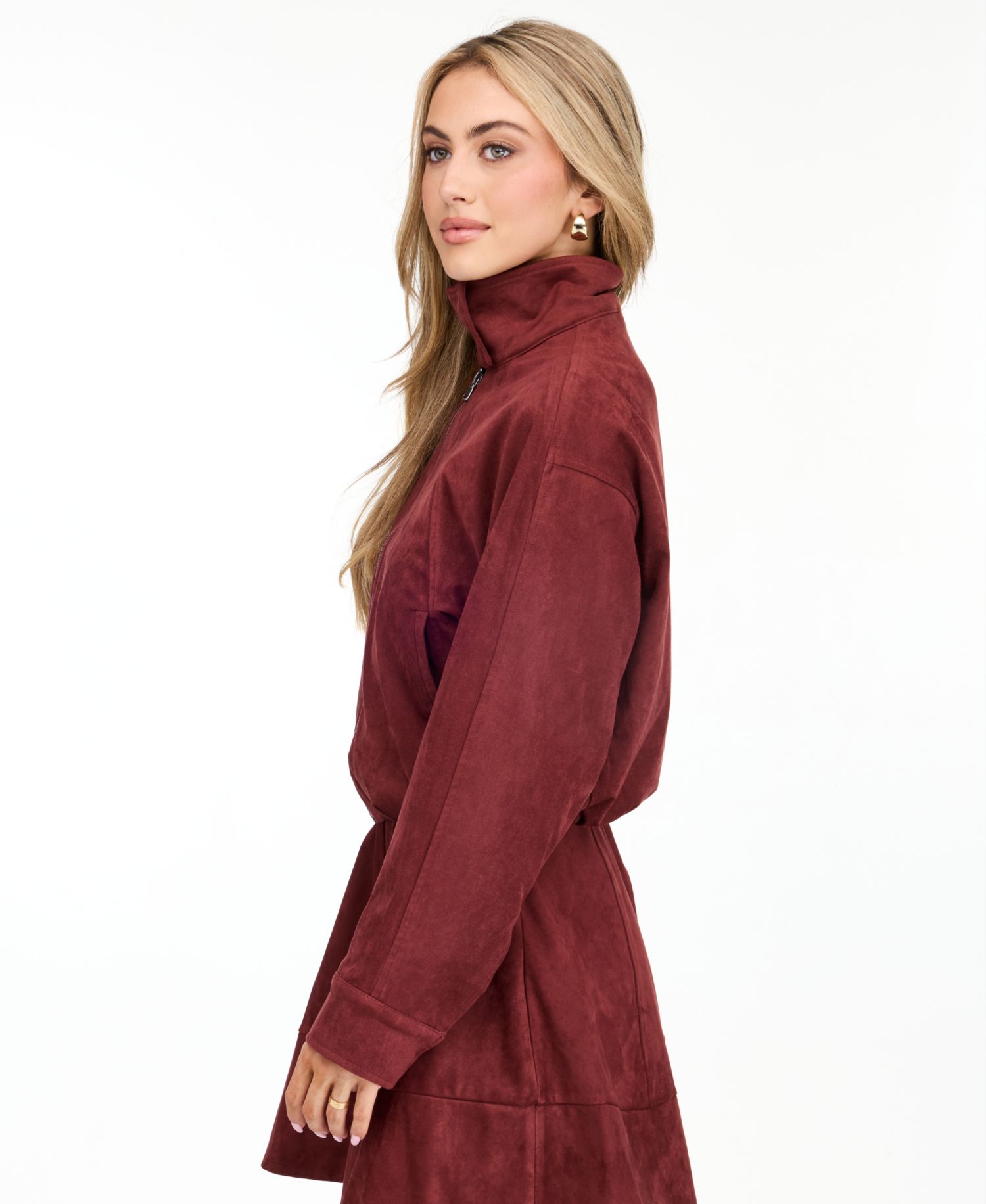 Women's Porter Faux-Suede Bomber Funnel Neck Jacket