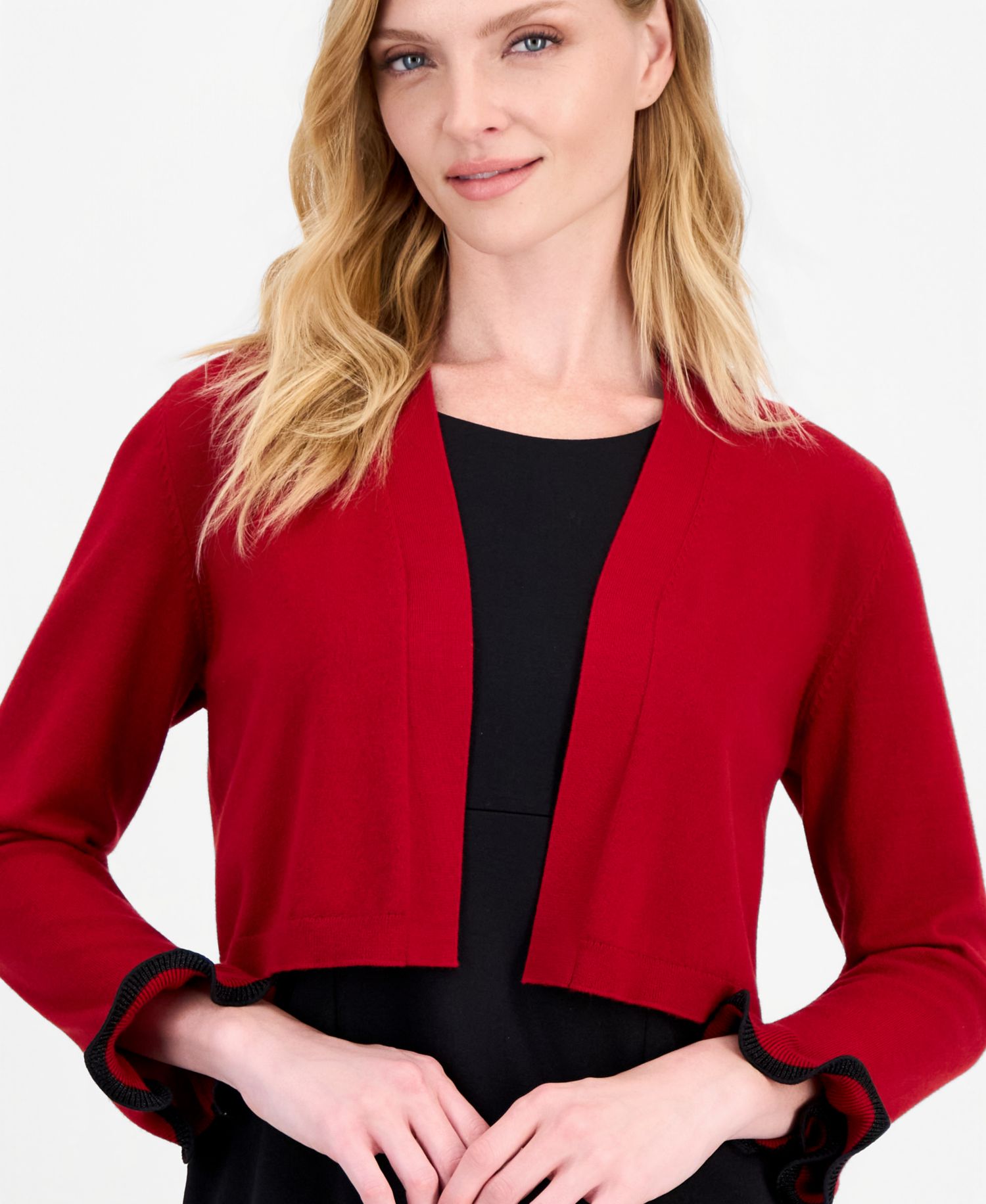 Petite Cropped Shawl-Collar Shrug with Lurex Cuff