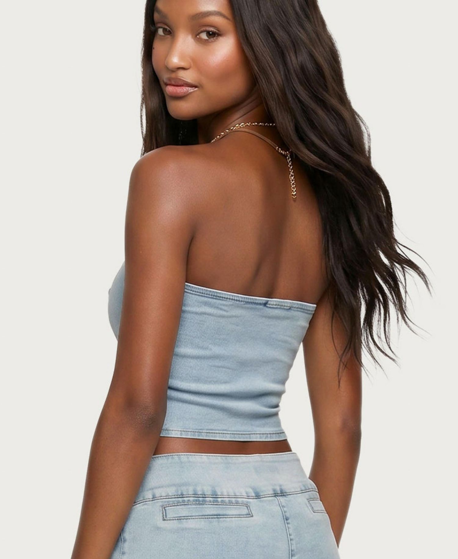 Women's Zaida Asymmetric Denim Strapless Top
