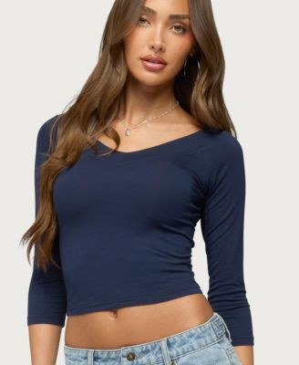 Women's Cecilie Cropped V-Neck 3/4-Sleeve Top