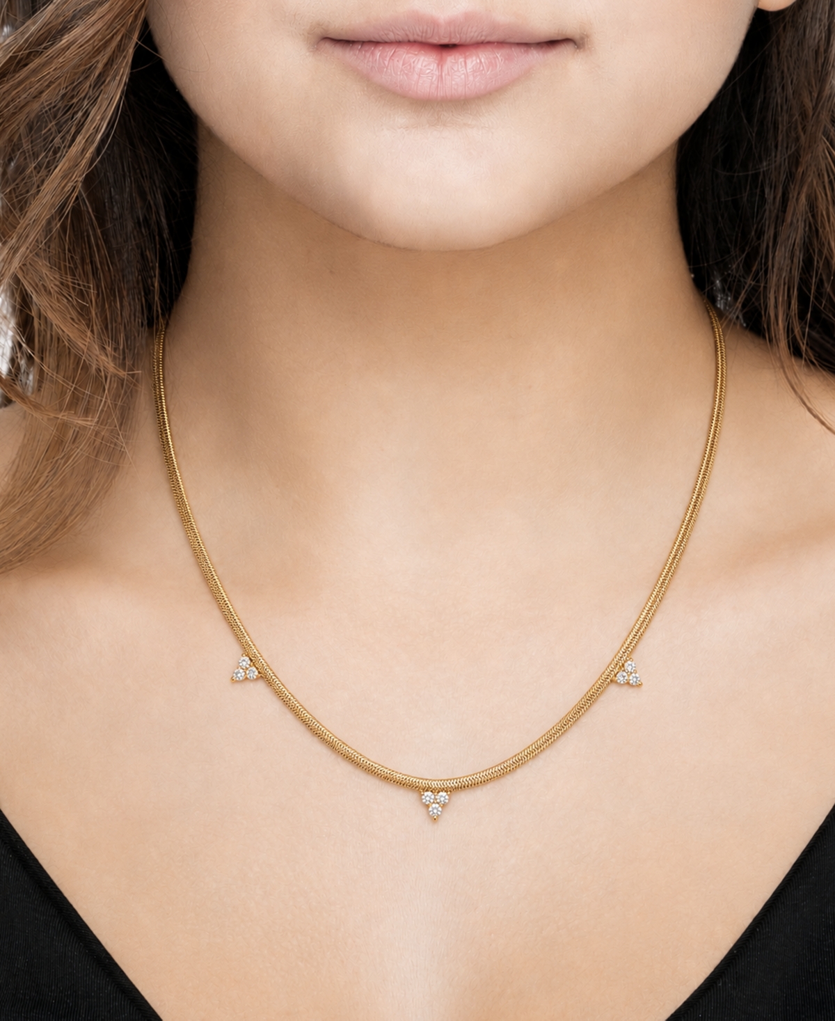 And Now This Cubic Zirconia Flat Herringbone Chain Necklace