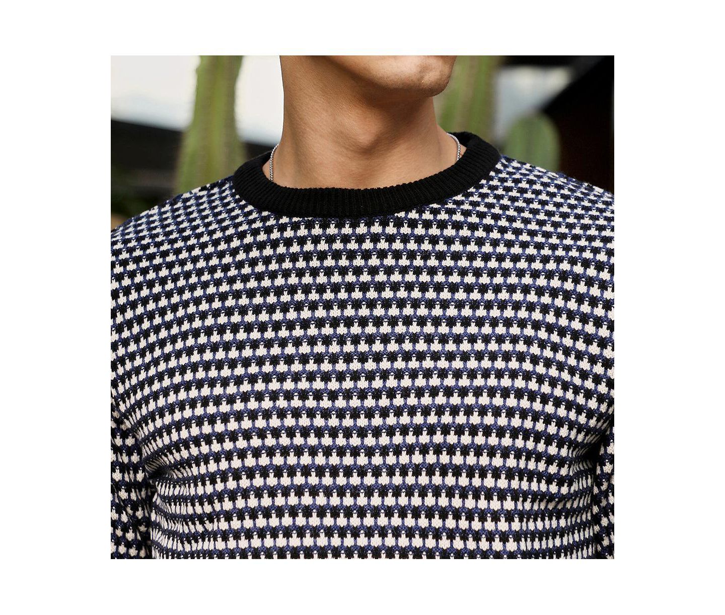 Мужской свитер Campus Sutra Contrast-Jacquard Knit Pullover, цвет: Чёрный — фото 7