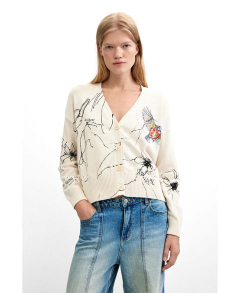 Женский кардиган Desigual Floral print, цвет: Молочный белый