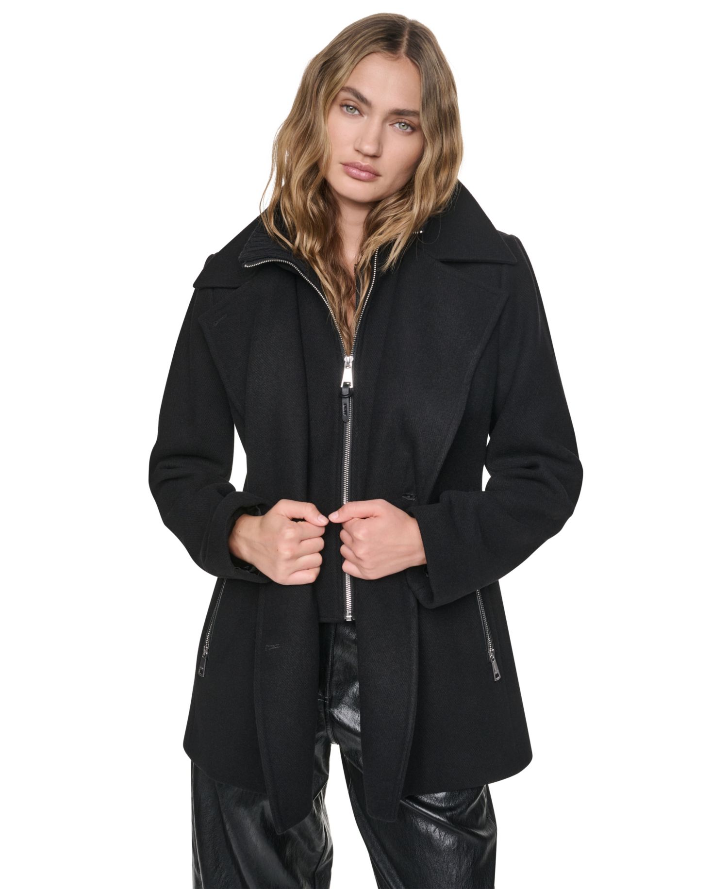Women's Double-Breasted Long-Sleeve Wool-Blend Peacoat