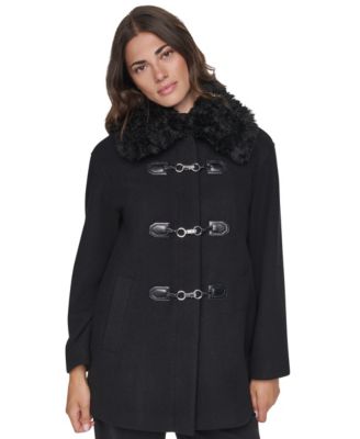 Women's Faux-Fur Collared Wool-Blend Mid-Length Coat
