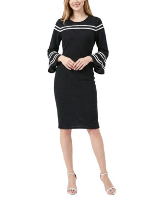 Petite Bell-Sleeve Mesh-Inset Sheath Dress