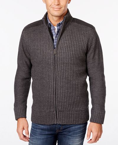 Weatherproof Vintage Men's Ribbed Zipper Cardigan, Classic Fit