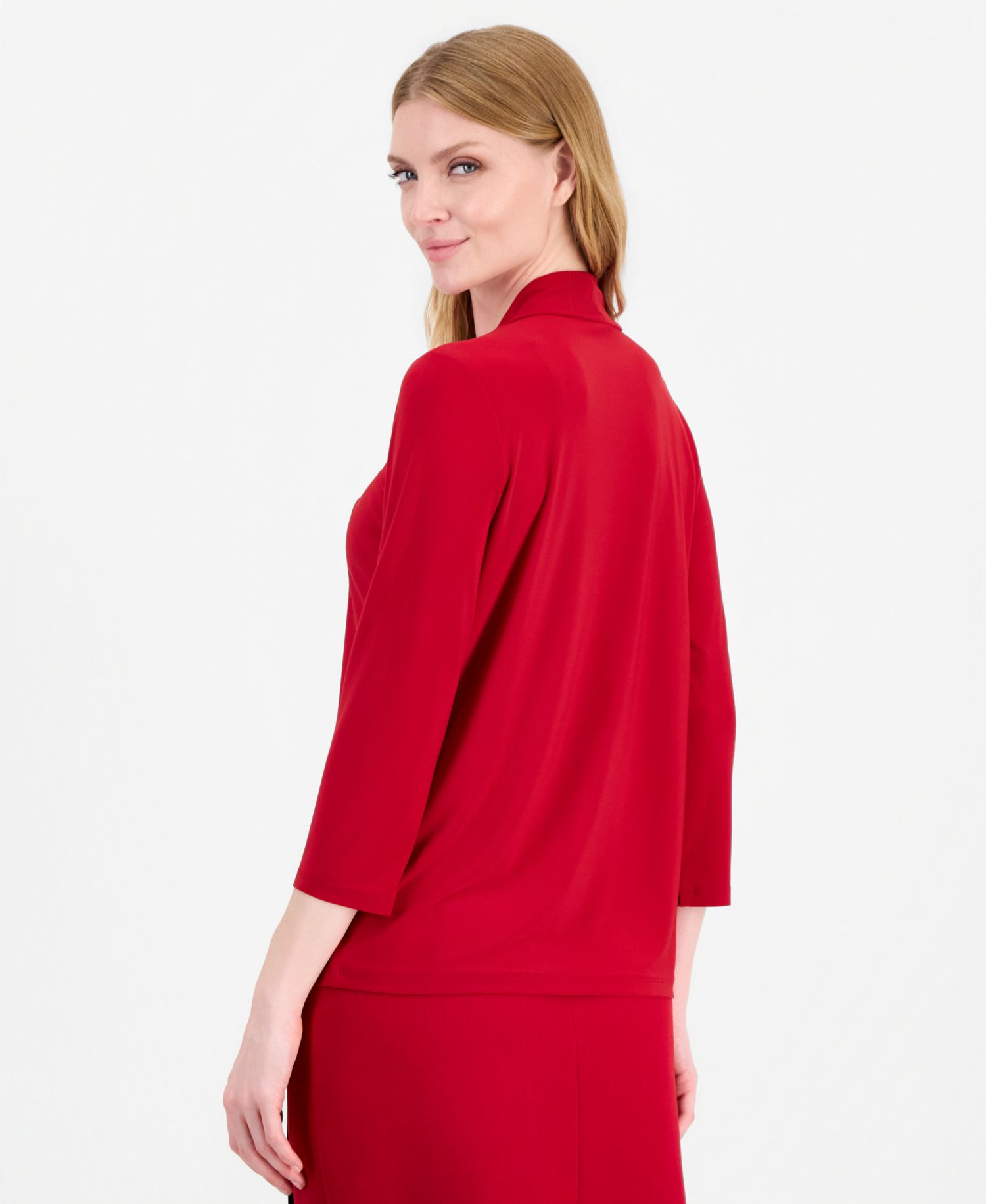 Petite 3/4-Sleeve Knot Neck Jersey Knit Top