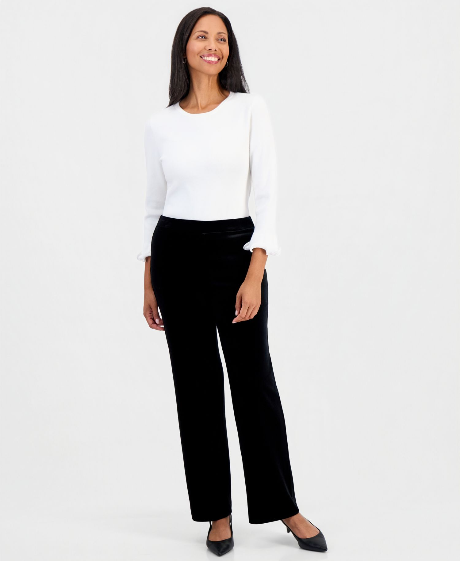 Petite Velvet Pull-On Wide-Leg Pants