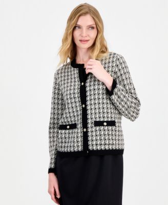Women's Bird's-Eye Jacquard Fitted Cardigan
