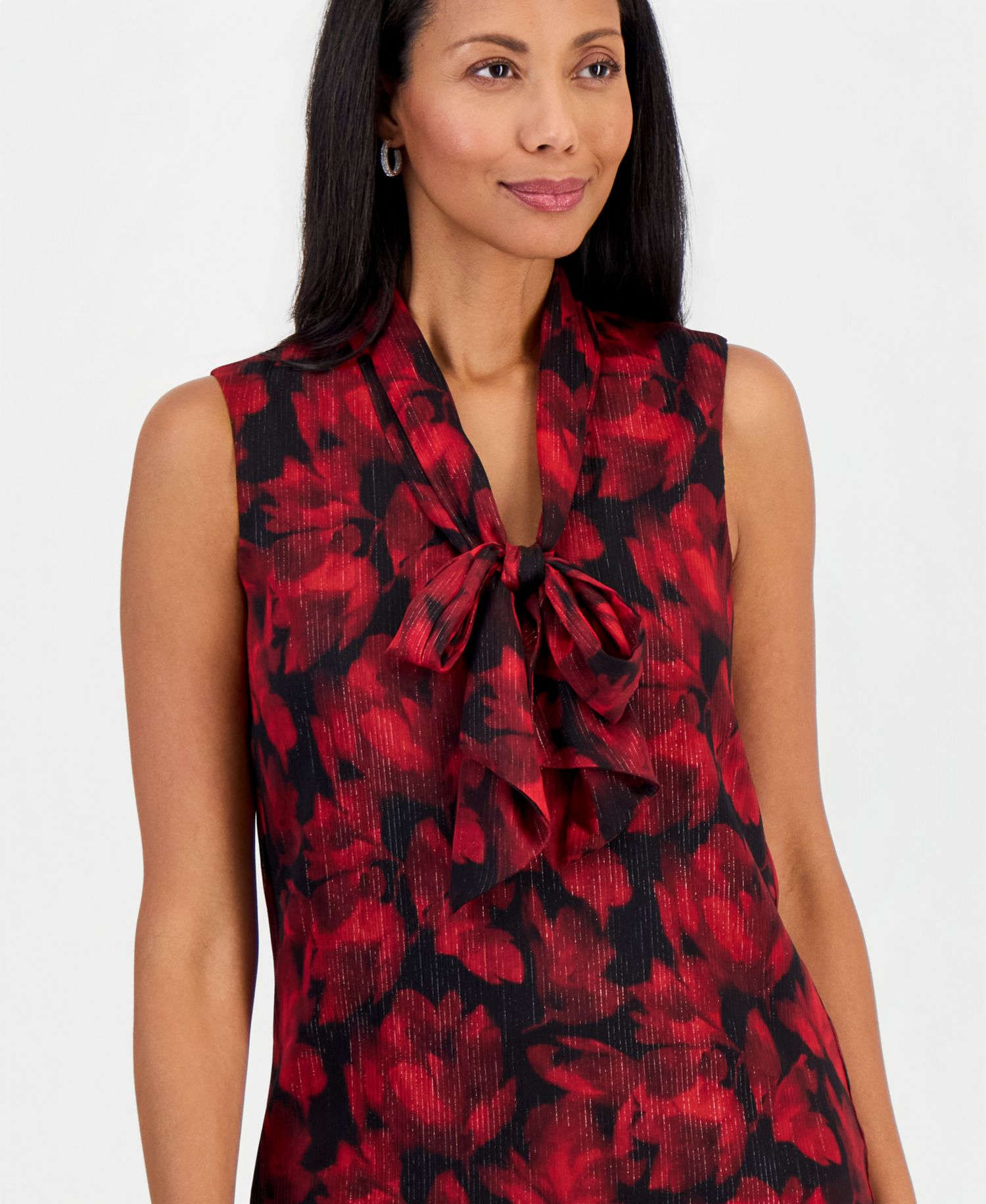 Women's Floral-Print Tie Front Sleeveless Blouse