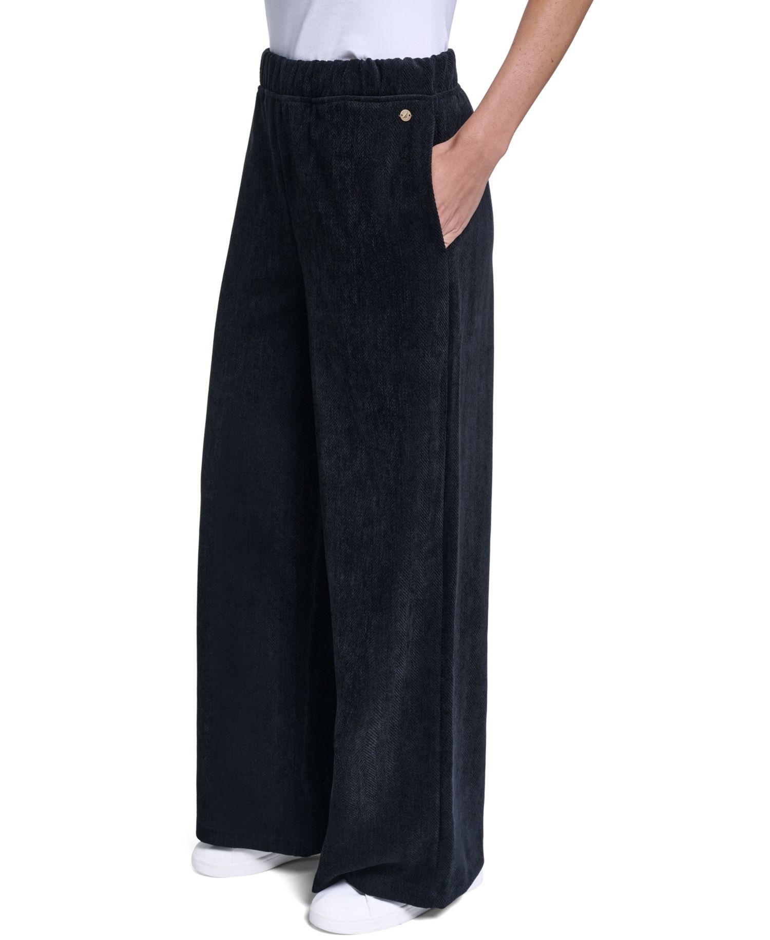 Women's High-Rise Wide-Leg Herringbone Pants