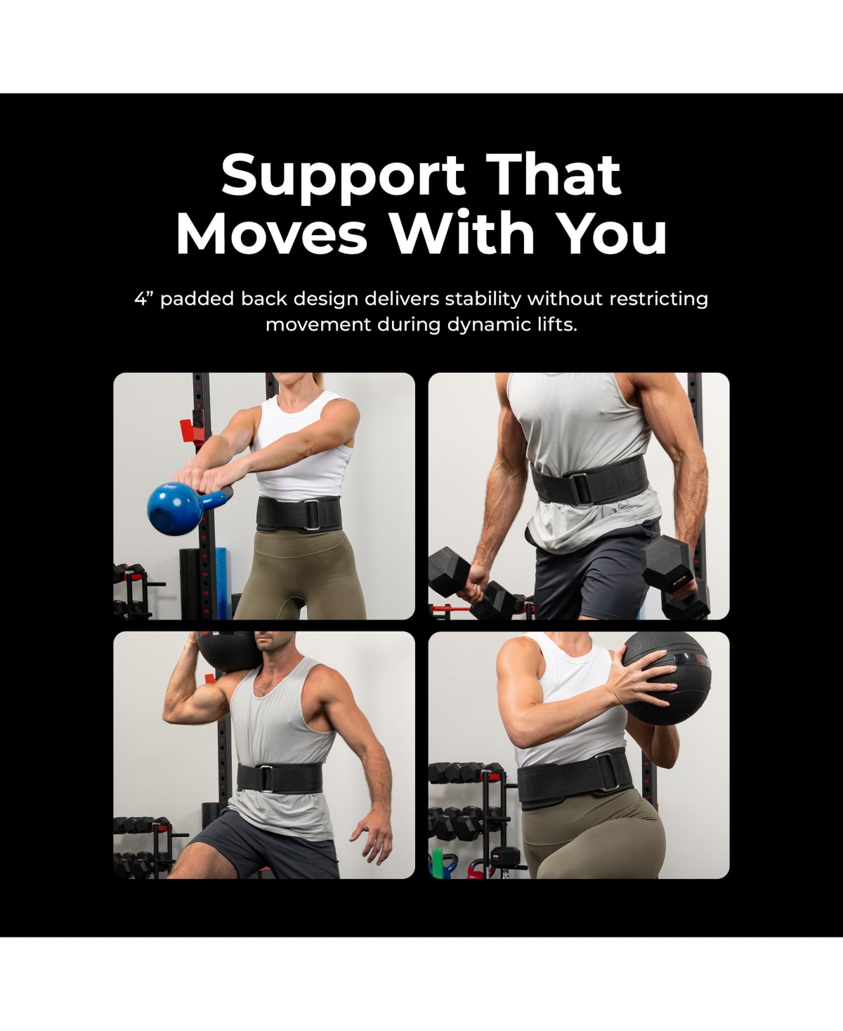 Sunny Health & Fitness Heavy-Duty 4" Nylon Weightlifting Belt with Back Support & Adjustable Fit for Strength Training