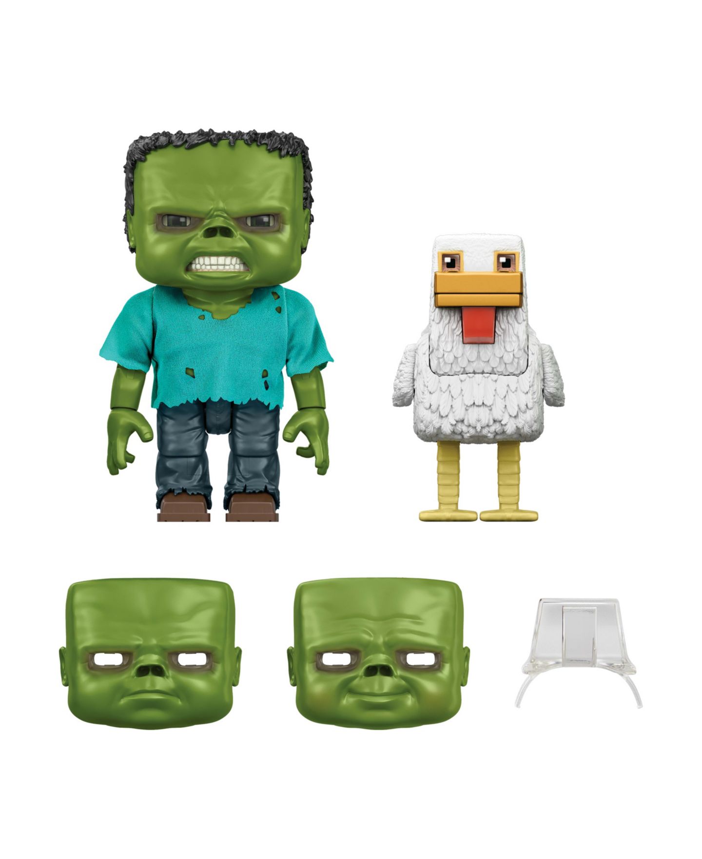 Детские фигурки Minecraft Chicken Jockey 3 Swappable Baby Zombie Faces 2-Piece Action Figure, Ages 6+ — фото 2