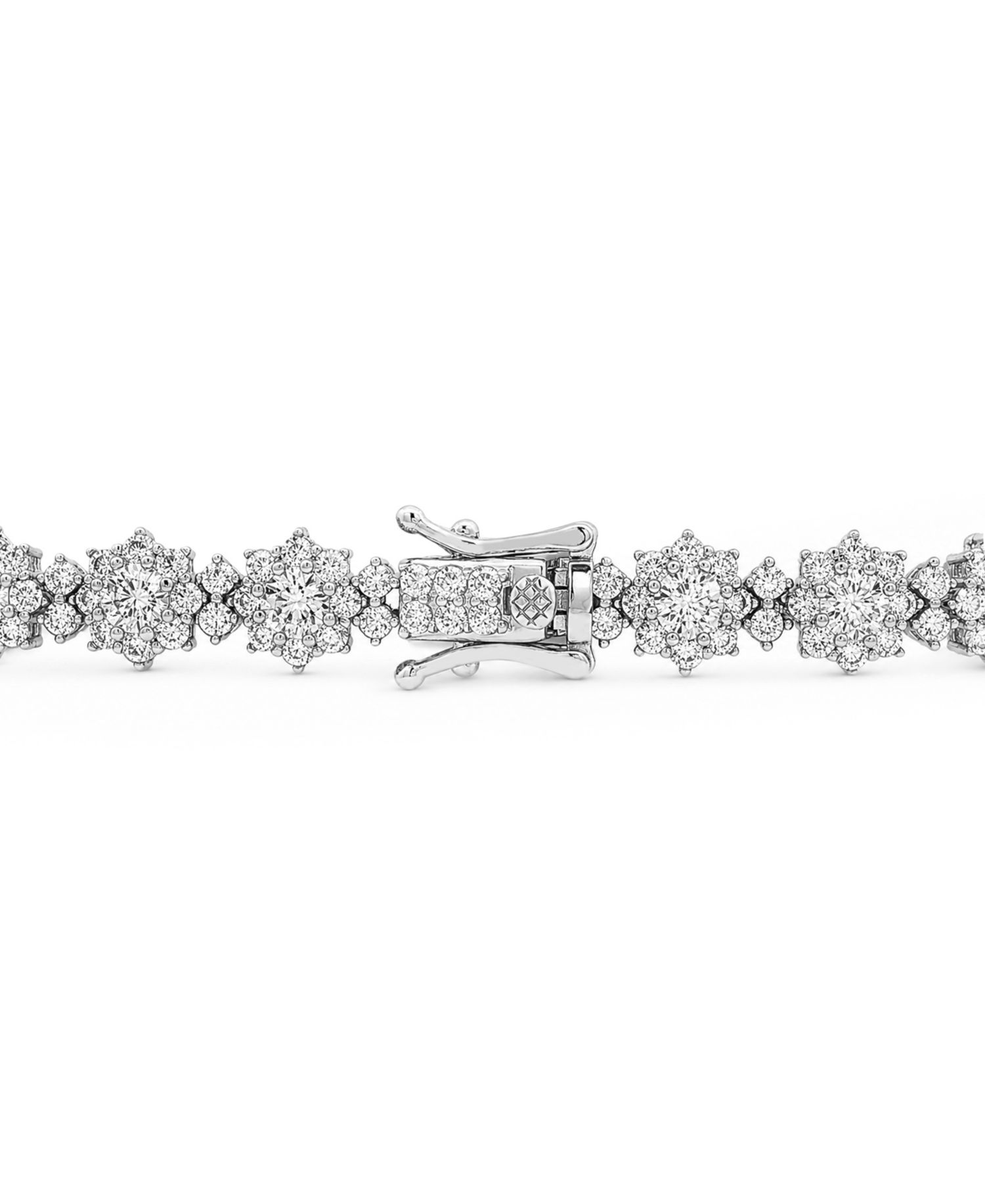 Fine Silver-Plated Pave Flower Tennis Bracelet
