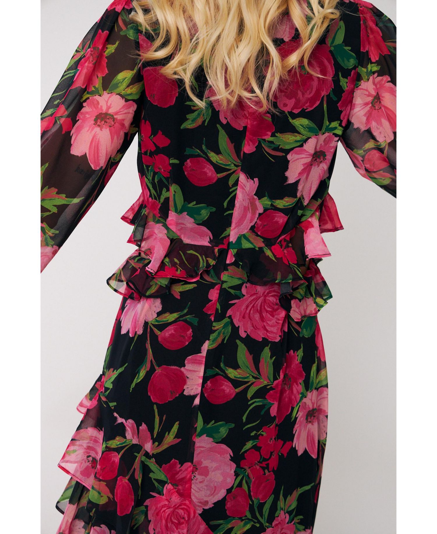 Women's Love Floral Long-Sleeve Tiered Maxi Dress