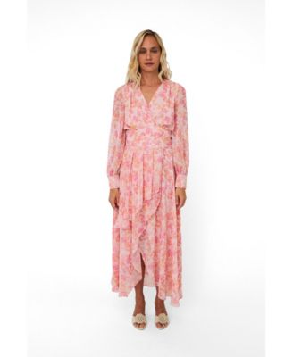 Women's Romance V-Neck Long-Sleeve Floral-Print Maxi Dress