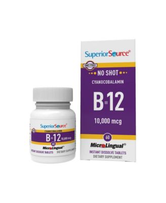 No Shot Vitamin B-12 Cyanocobalamin 10000 mcg - Sublingual Tablets - 60 Dissolvable Tablets