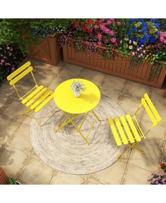 3 Piece Folding Metal Bistro Set, Foldable Round Table and 2 Chairs Indoor Outdoor Patio Furniture