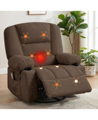 Oversized massage recliner with vibration and heating,Chenille,manual recline, side pocket,Cup Holders