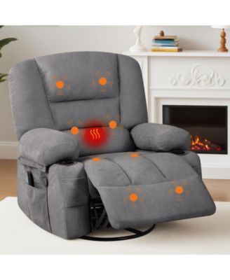 Oversized massage recliner with vibration and heating,Chenille,manual recline, side pocket,Cup Holders