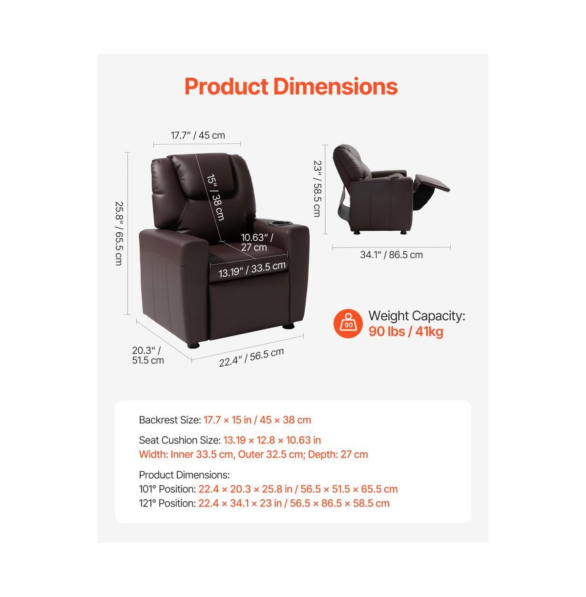 Slickblue Kids Recliner Chair with Cup Holder and Adjustable Footrest