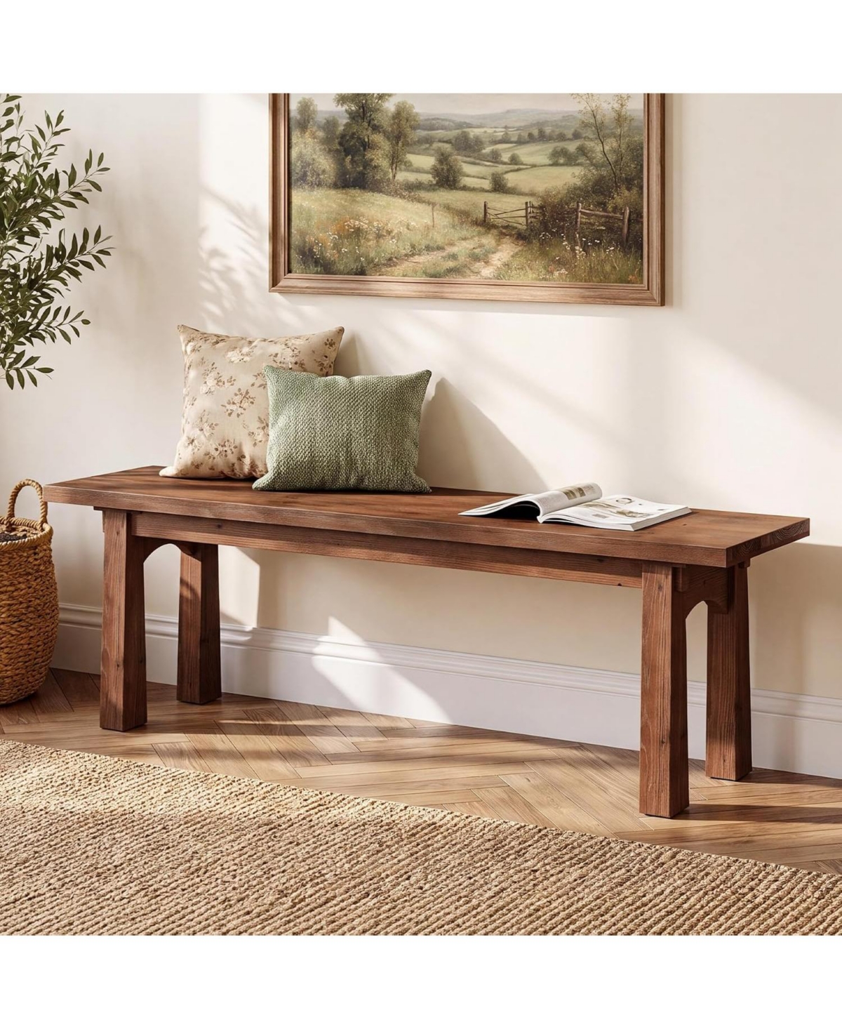 Tribesigns 55 Inch Solid Wood Dining Bench,Farmhouse Dining Room Bench