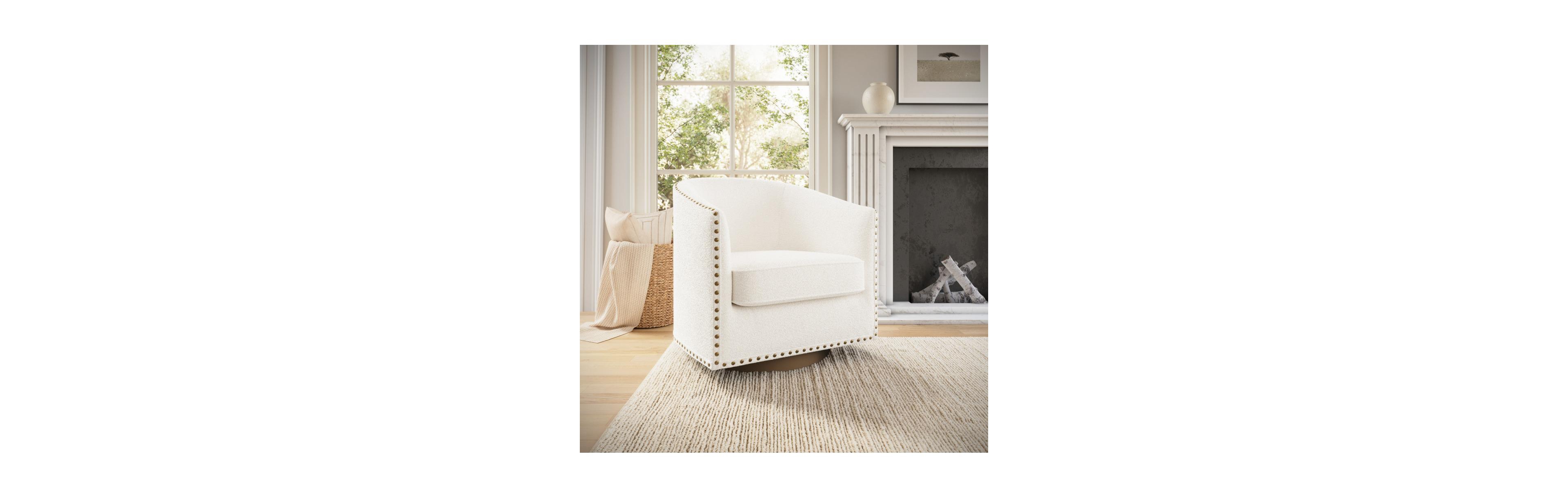 Emma+Oliver Cole Upholstered Club Style Barrel Accent Chair with 360degree Swivel Base and Decorative Nail Head Trim