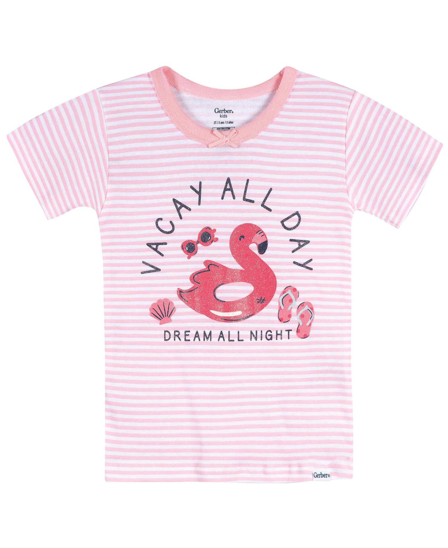 Baby Girls' 18M- 4T 4-Piece Cotton Pajama Short Set, Flamingo Floatie