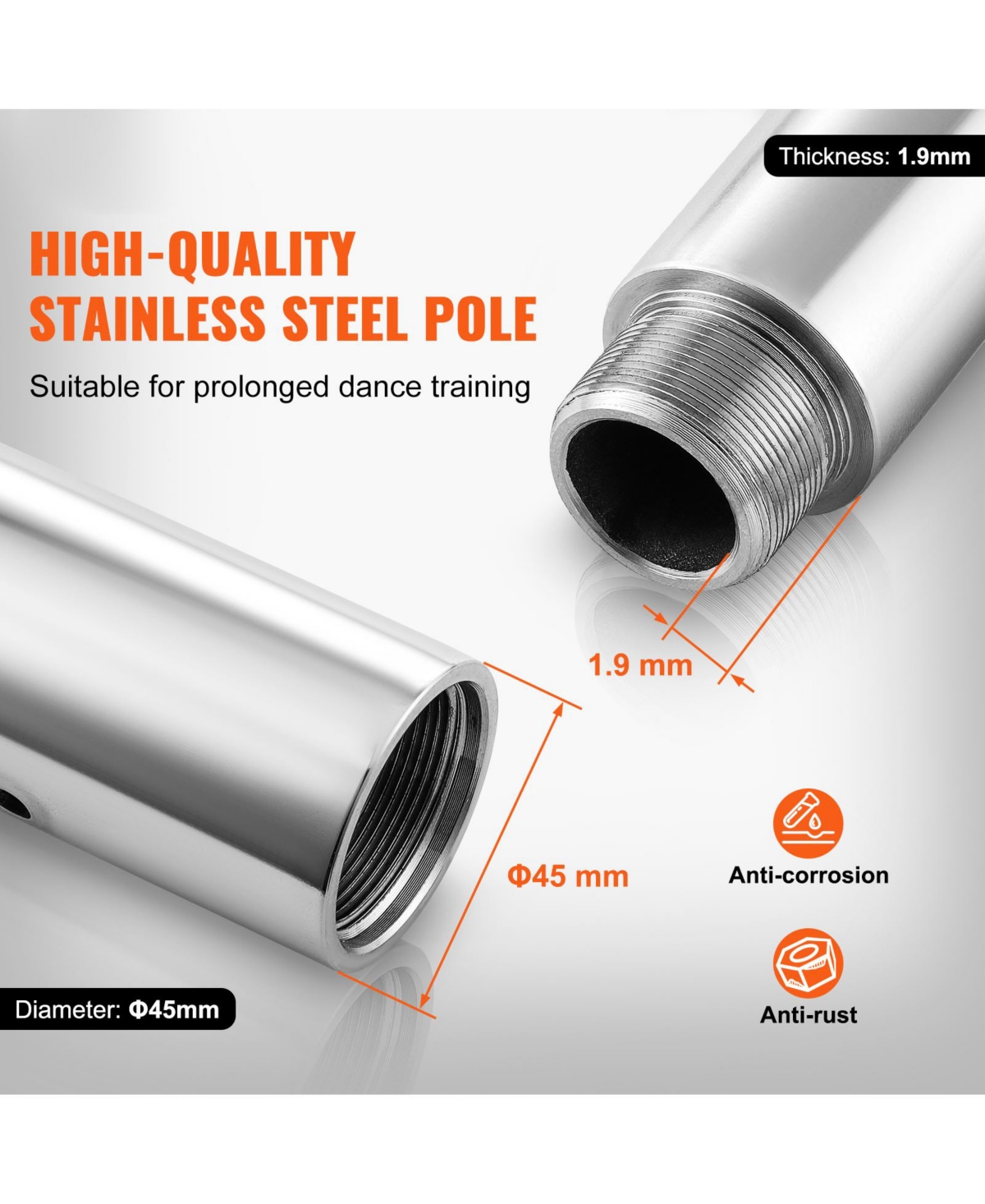Sugift 45mm 2-in-1 Spinning Static Dancing Pole Kit Portable Removable Adjustable Fitness Pole