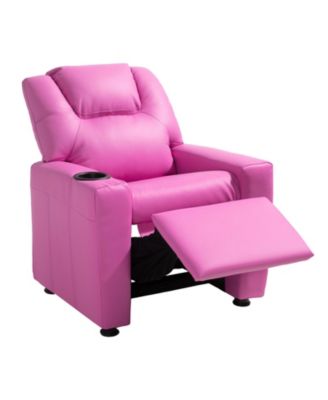 Kids Reclining Chair with Cup Holder 101degree(s) to 121degree(s) Adjustable Backrest PU Leather 90 lbs Load
