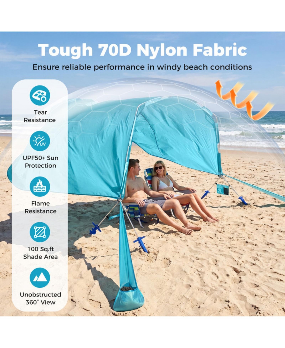 Sugift Wind Powered Beach Tent Portable Sun Shelter Canopy for Picnic