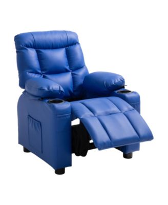 Kids Reclining Chair with 2 Cup Holders 4 Pockets 107degree(s) to 126degree(s) Adjustable PU Leather Recliner