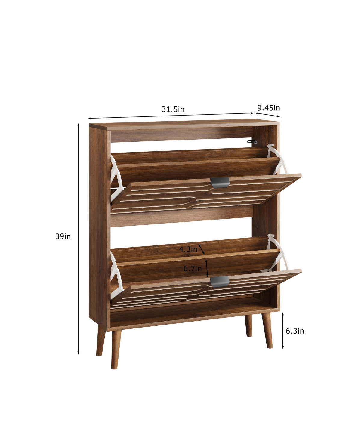 Boyel Living 31.5-Inch Medieval Modern Shoe Storage Cabinet, Freestanding Farmhouse Entryway Organizer with 2 Flip Drawers and Solid Wood Legs