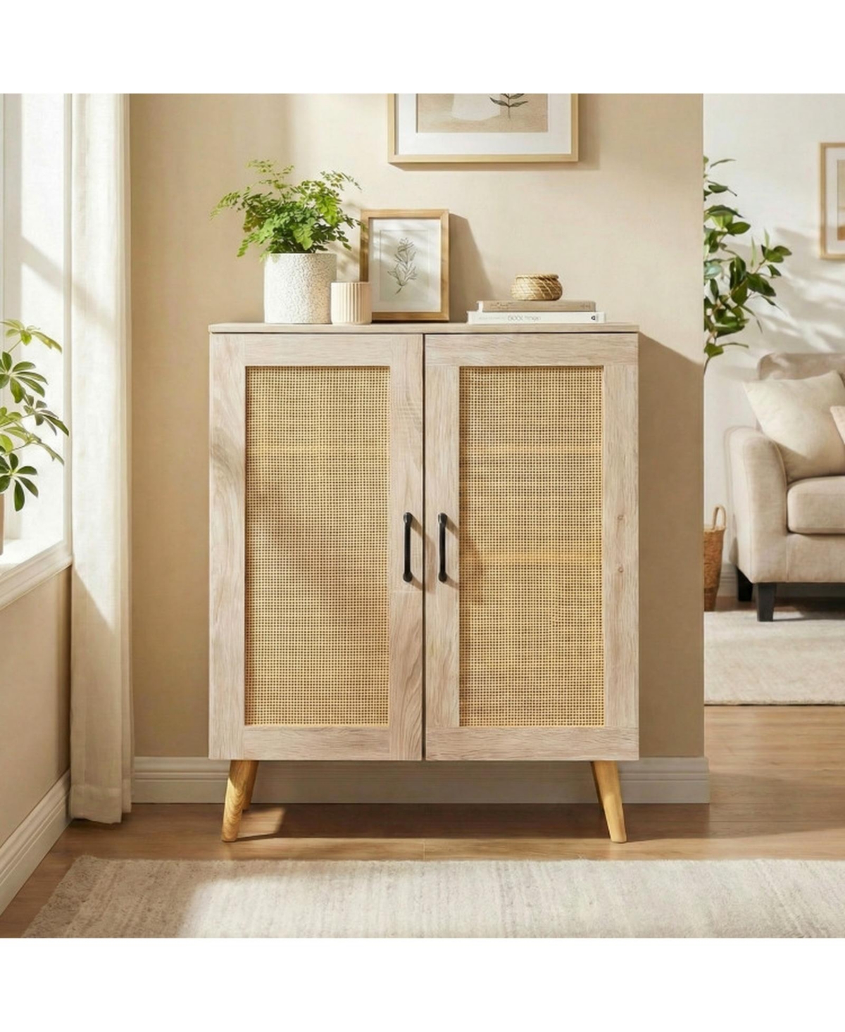 Sugift 5-Tier Rattan Shoe Cabinet with 3 Removable Shelves and 2 Doors